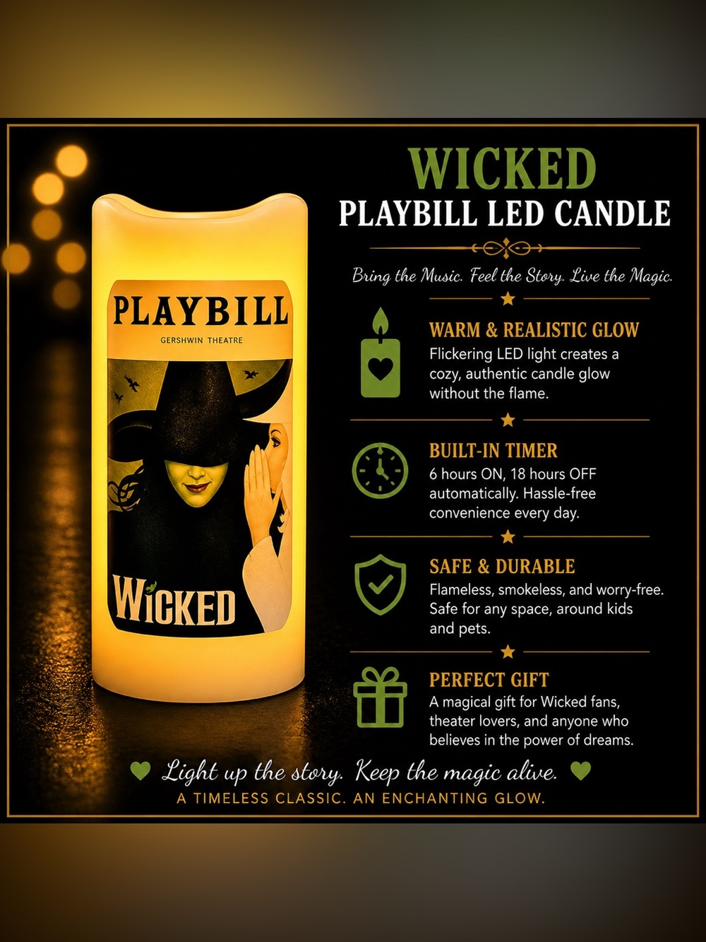*30off3* NWT. 🕯Broadway Wicked Musical Theater Flameless Candle - Picture 1 of 7